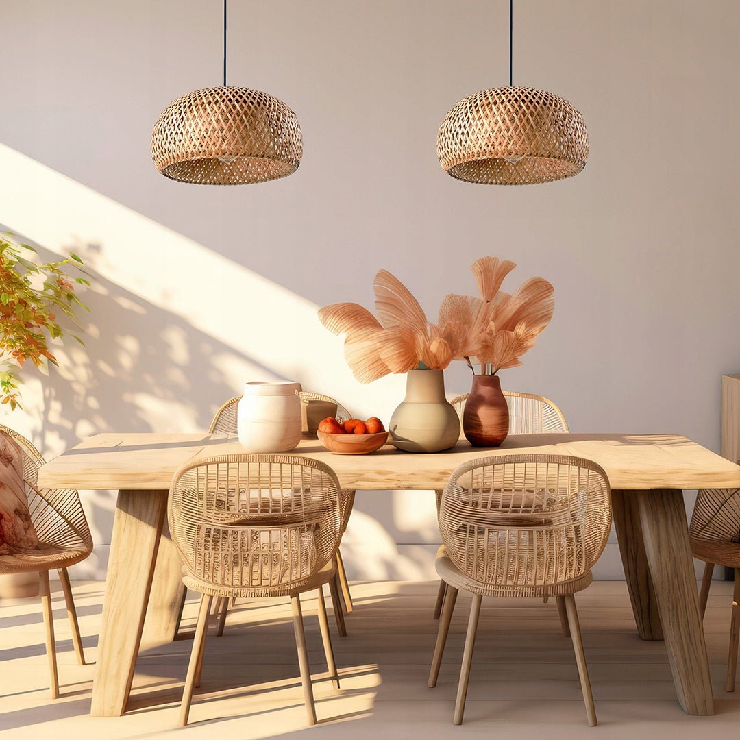 Lampa Wisząca styl boho Naturalna Mała 30cm Klosz Bambusowy do Salonu E27 - LAITICA