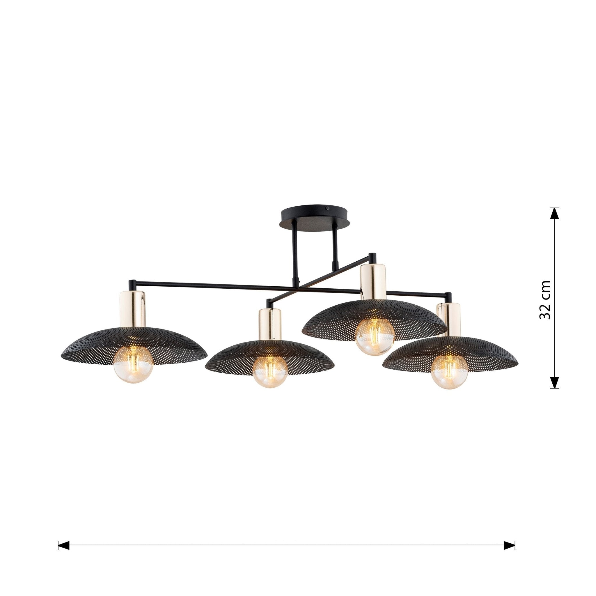 Lampa wisząca SUFITOWA NELI czarna 4 klosze 4xE27 metal złote elementy - LAITICA