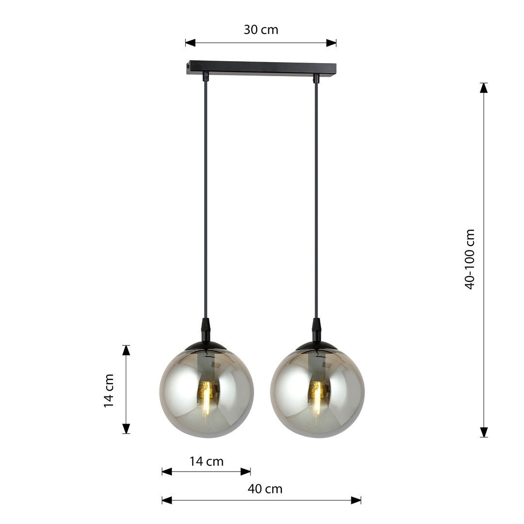 Lampa wisząca VEGAS 2 punkty światła E14 REGULOWANA klosz grafitowy - LAITICA