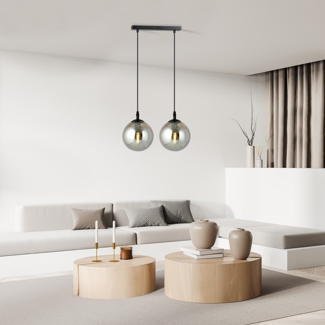 Lampa wisząca VEGAS 2 punkty światła E14 REGULOWANA klosz grafitowy - LAITICA