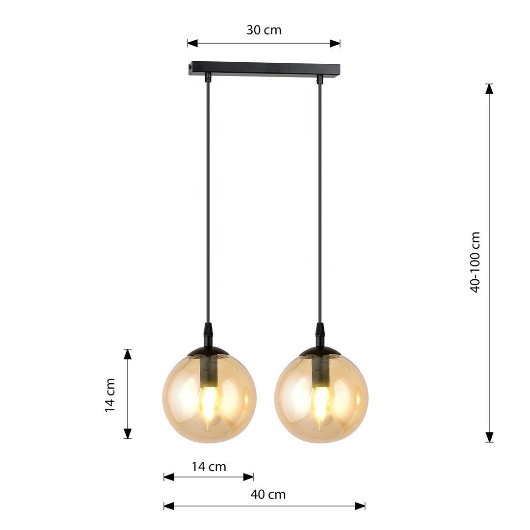 Lampa wisząca VEGAS 2 punkty światła E14 REGULOWANA klosz miodowy - LAITICA