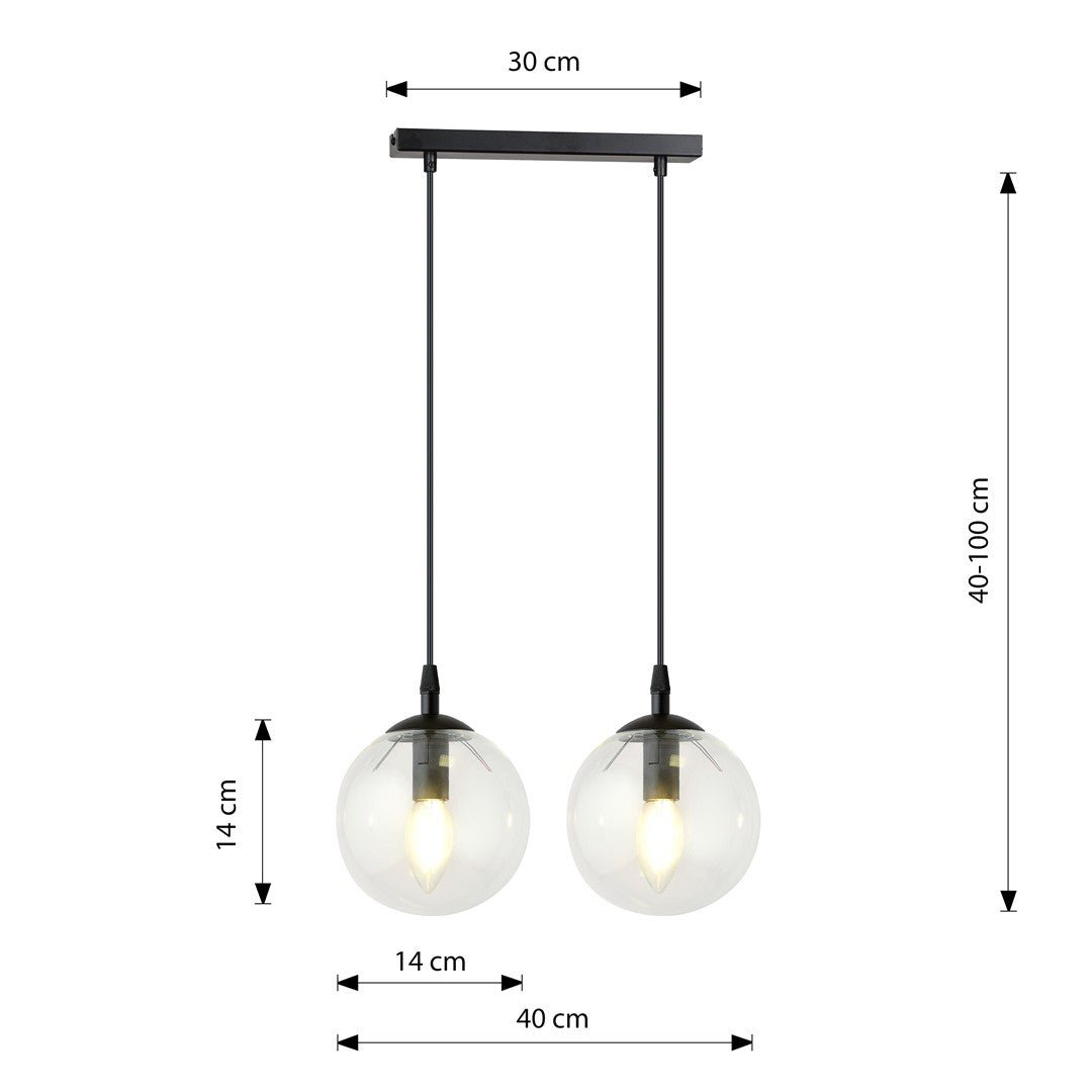 Lampa wisząca VEGAS 2 punkty światła E14 REGULOWANA klosz przeźroczysty - LAITICA