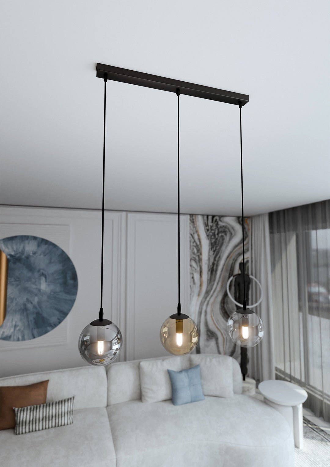 Lampa wisząca VEGAS 3 punkty światła E14 REGULOWANA klosz 3 kolory - LAITICA