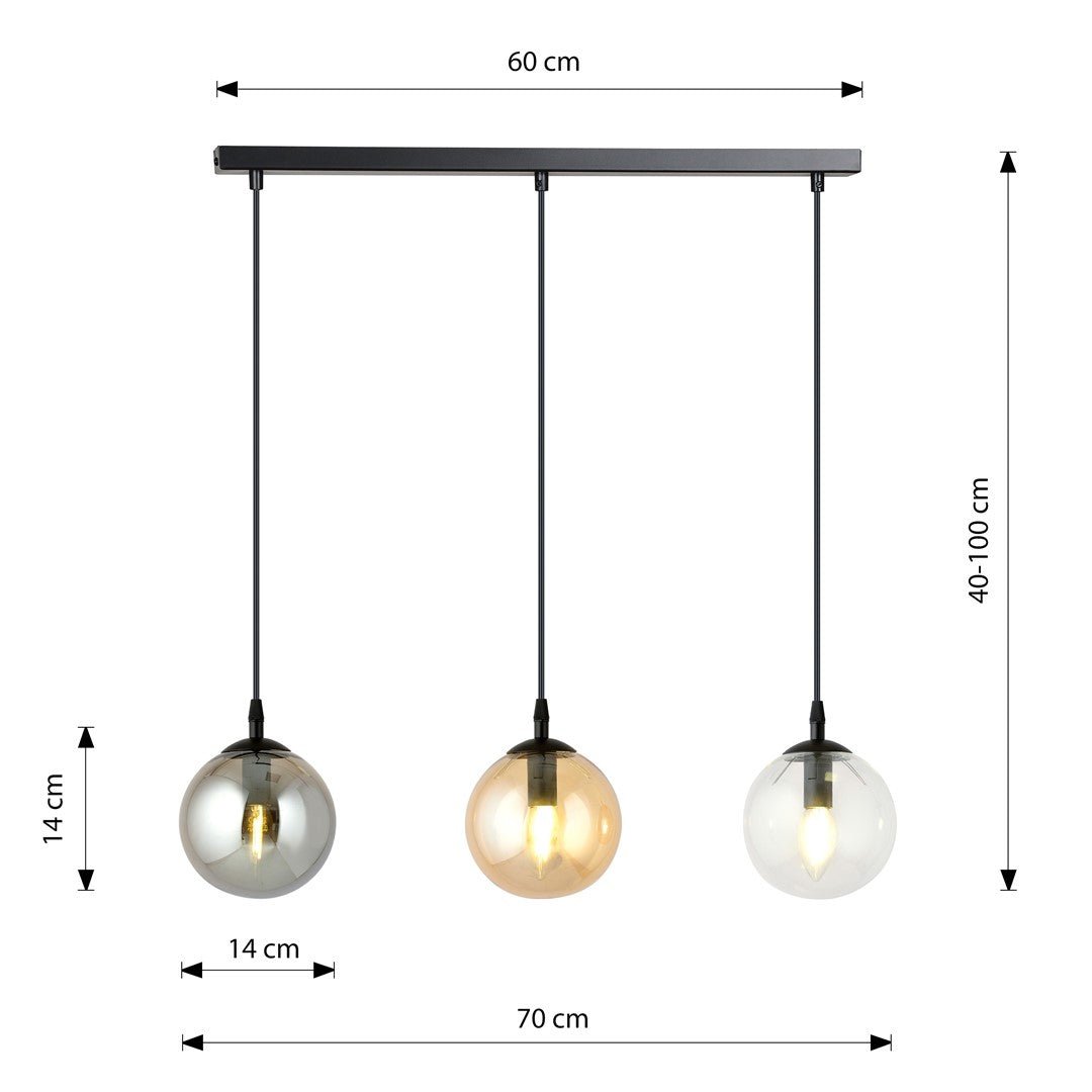 Lampa wisząca VEGAS 3 punkty światła E14 REGULOWANA klosz 3 kolory - LAITICA
