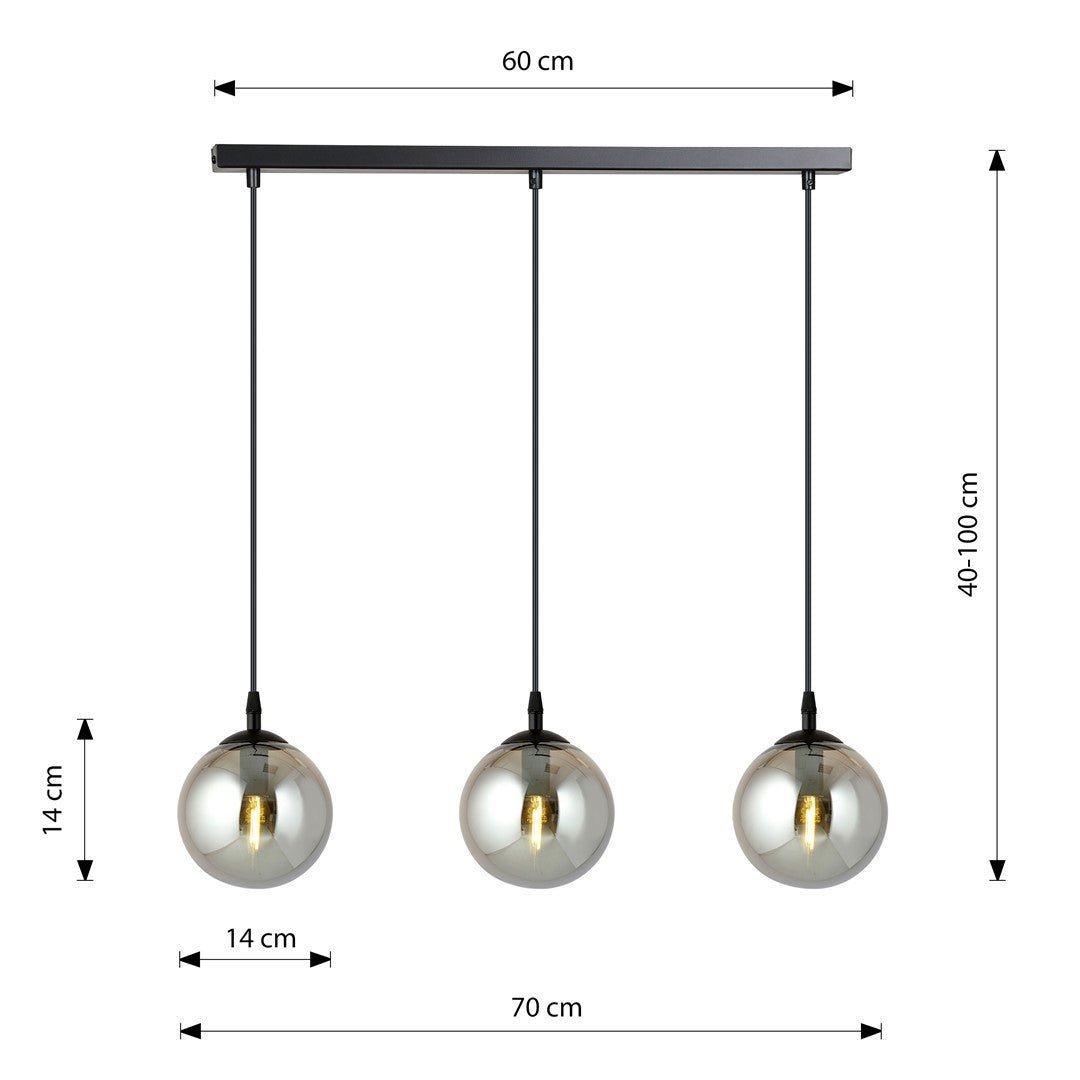 Lampa wisząca VEGAS 3 punkty światła E14 REGULOWANA klosz grafitowy - LAITICA