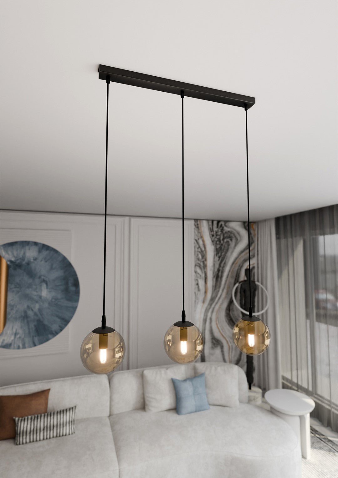 Lampa wisząca VEGAS 3 punkty światła E14 REGULOWANA klosz miodowy - LAITICA