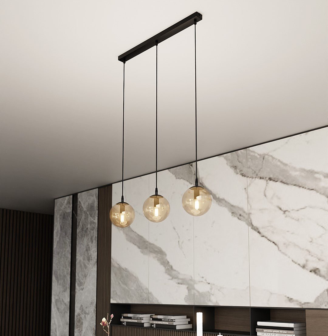 Lampa wisząca VEGAS 3 punkty światła E14 REGULOWANA klosz miodowy - LAITICA