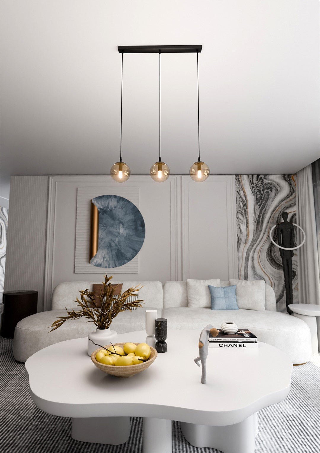 Lampa wisząca VEGAS 3 punkty światła E14 REGULOWANA klosz miodowy - LAITICA