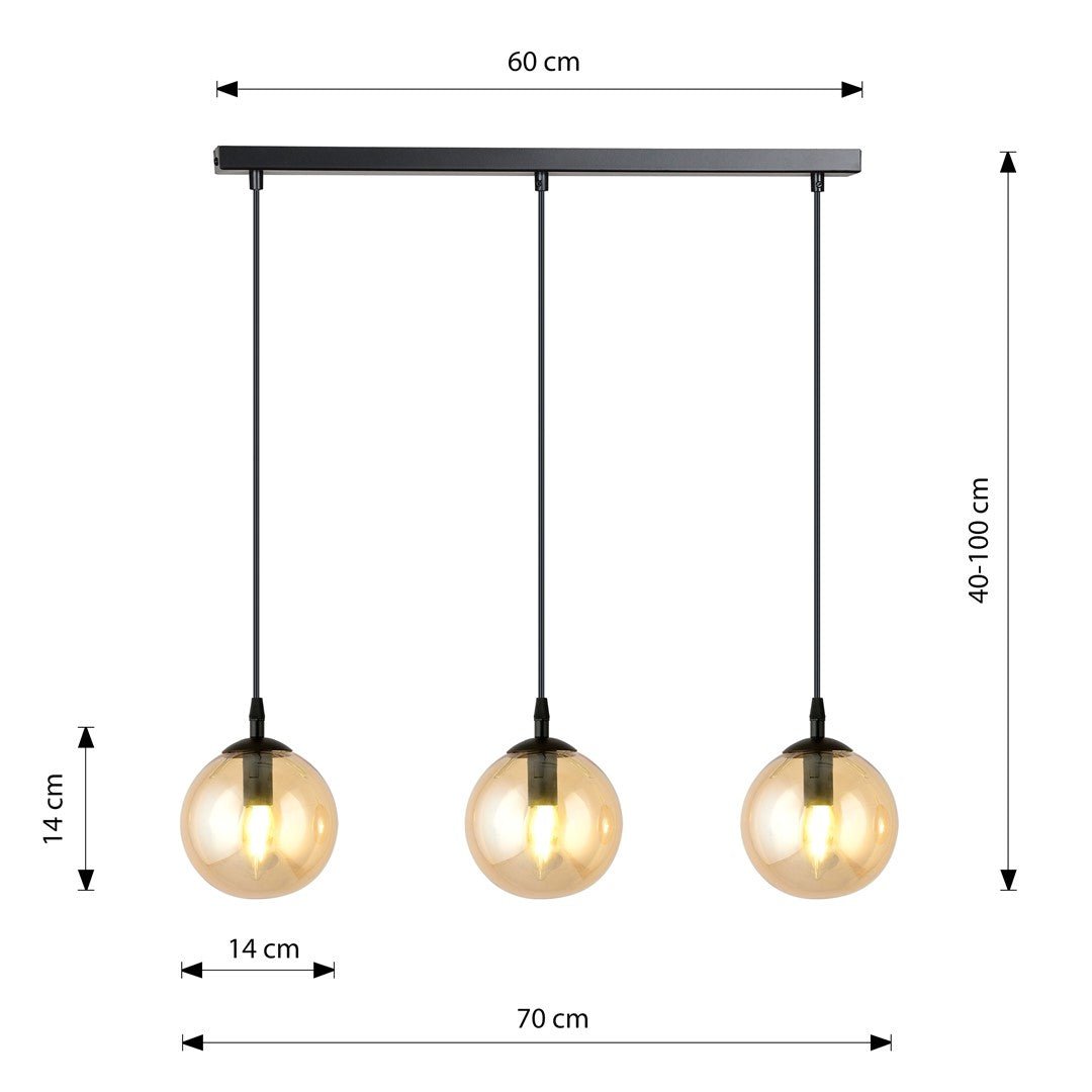 Lampa wisząca VEGAS 3 punkty światła E14 REGULOWANA klosz miodowy - LAITICA