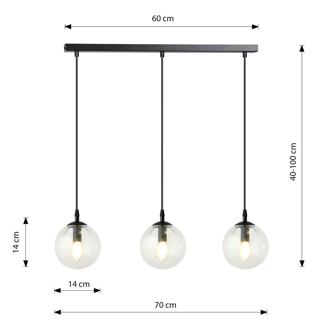 Lampa wisząca VEGAS 3 punkty światła E14 REGULOWANA klosz przeźroczysty - LAITICA