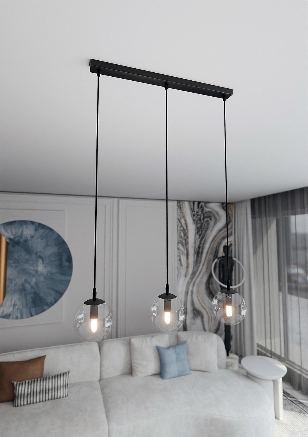Lampa wisząca VEGAS 3 punkty światła E14 REGULOWANA klosz przeźroczysty - LAITICA