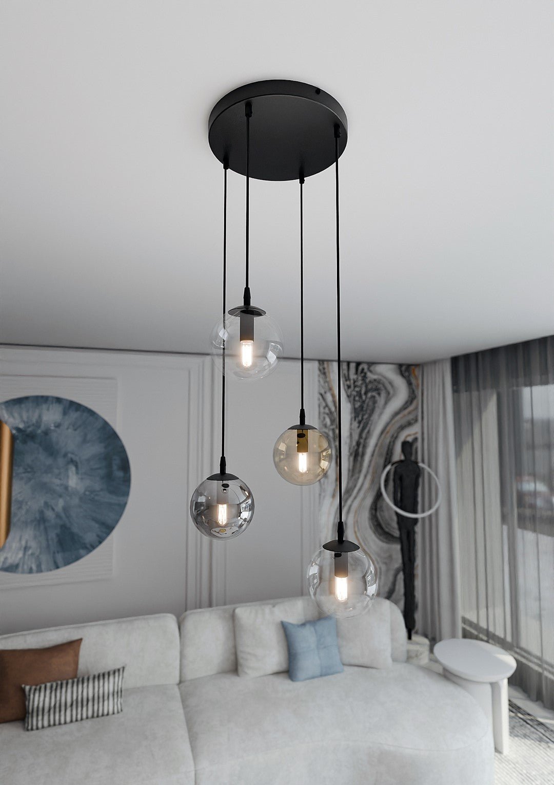 Lampa wisząca VEGAS zwis 4xE14 szklany klosz 3 KOLORY regulowana - LAITICA