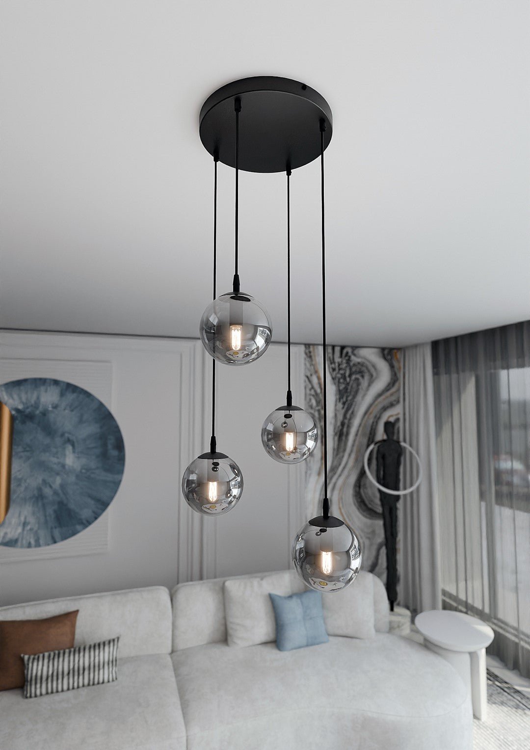 Lampa wisząca VEGAS zwis 4xE14 szklany klosz GRAFITOWY regulowana - LAITICA