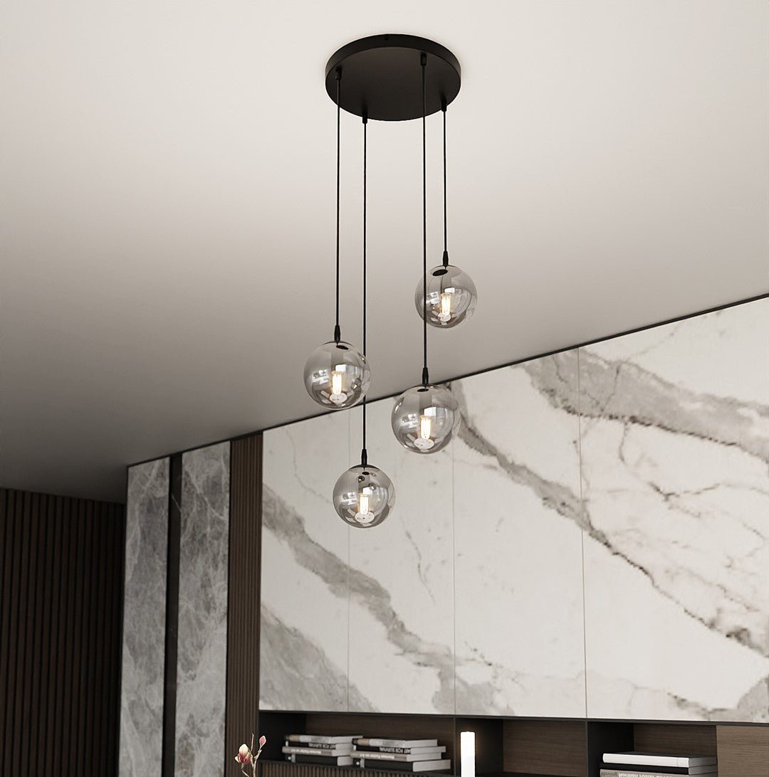 Lampa wisząca VEGAS zwis 4xE14 szklany klosz GRAFITOWY regulowana - LAITICA