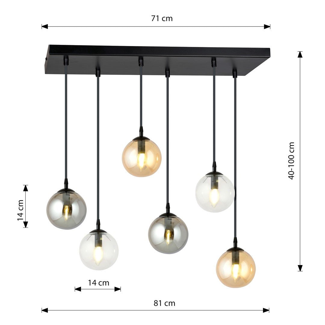 Lampa wisząca VEGAS zwis 6xE14 szklany klosz 3 KOLORY regulowana - LAITICA