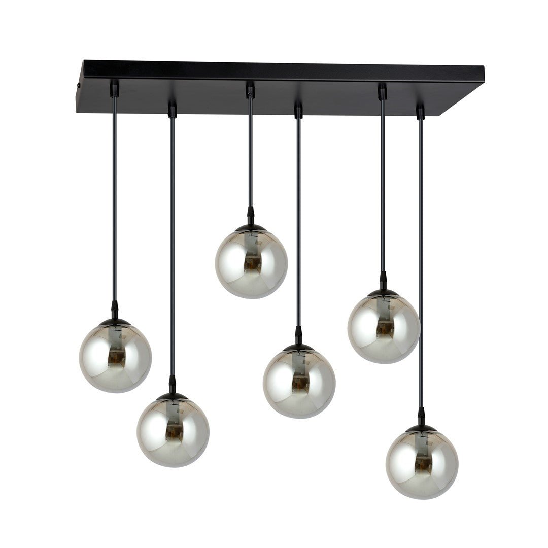 Lampa wisząca VEGAS zwis 6xE14 szklany klosz GRAFITOWY regulowana - LAITICA