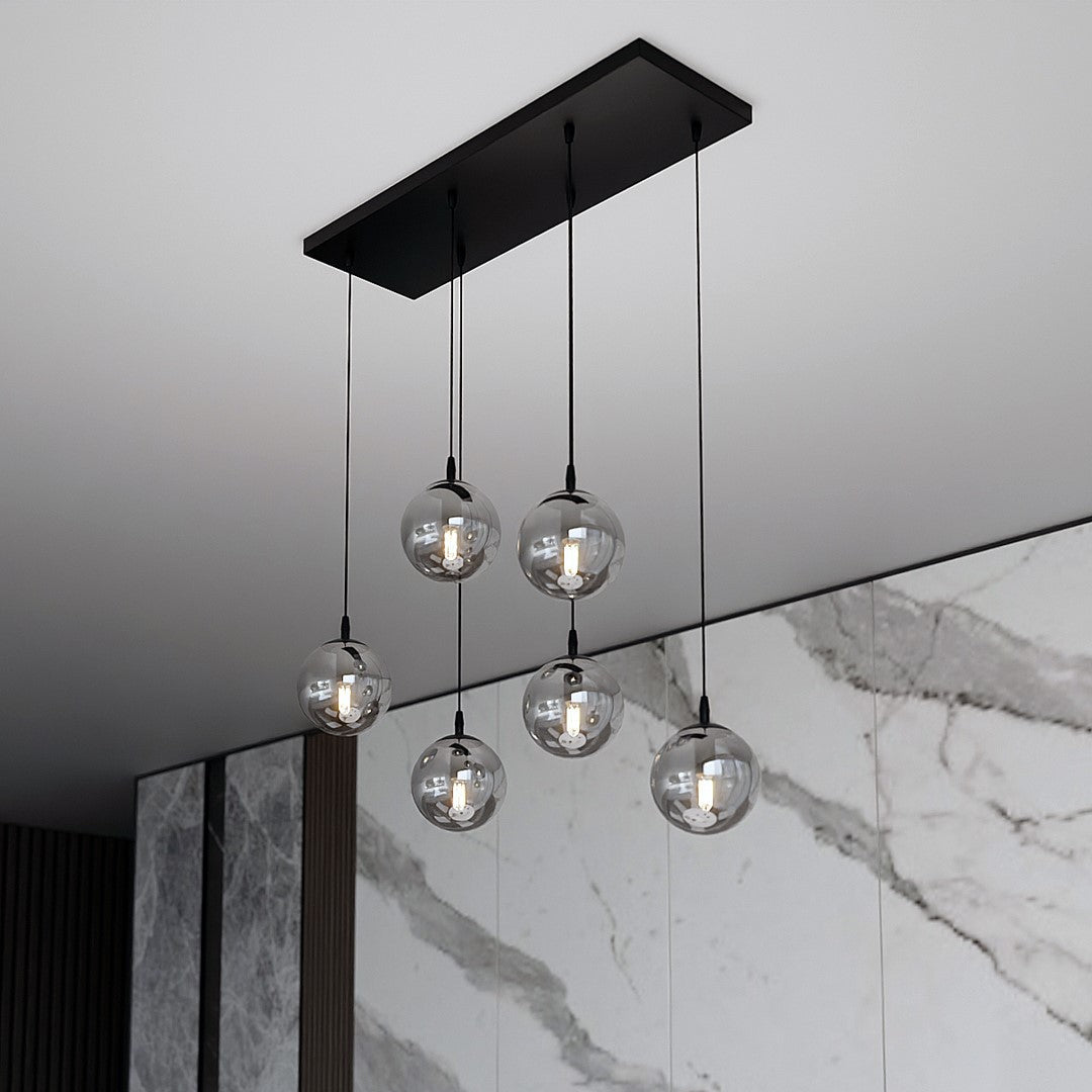 Lampa wisząca VEGAS zwis 6xE14 szklany klosz GRAFITOWY regulowana - LAITICA