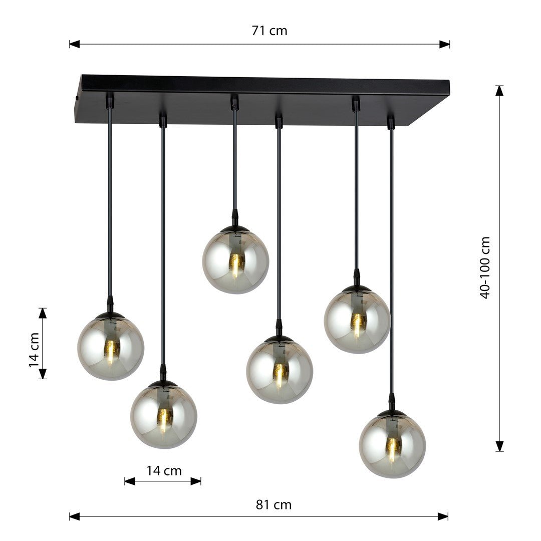 Lampa wisząca VEGAS zwis 6xE14 szklany klosz GRAFITOWY regulowana - LAITICA