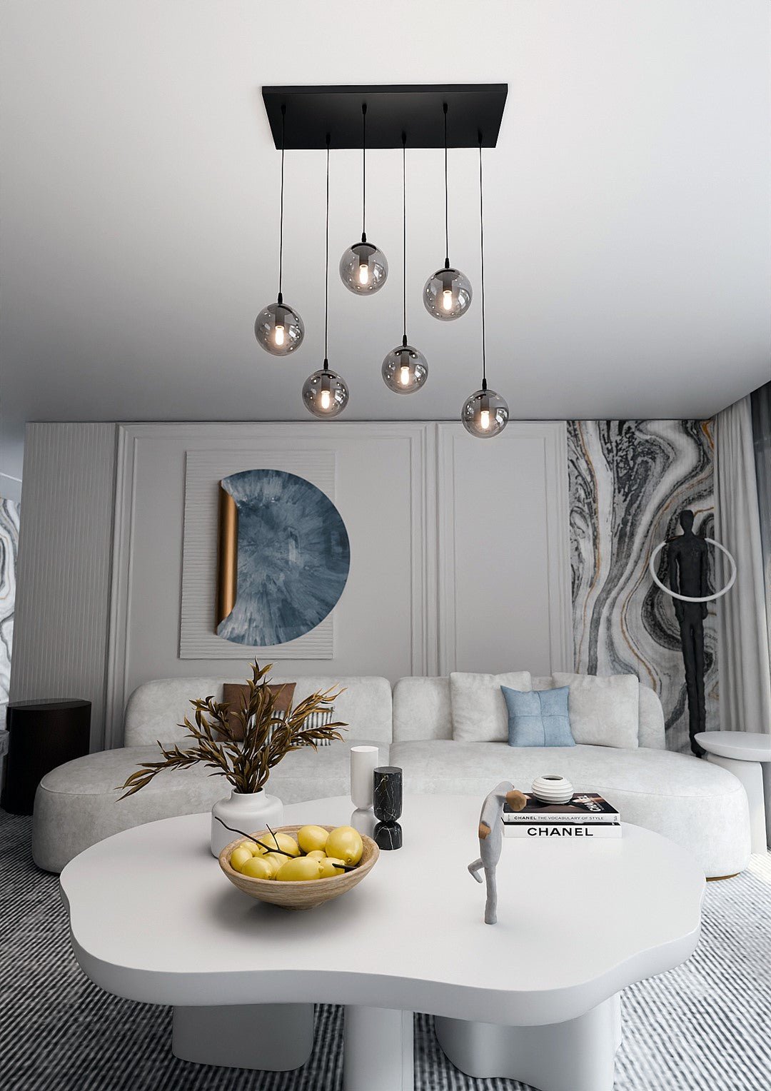 Lampa wisząca VEGAS zwis 6xE14 szklany klosz GRAFITOWY regulowana - LAITICA
