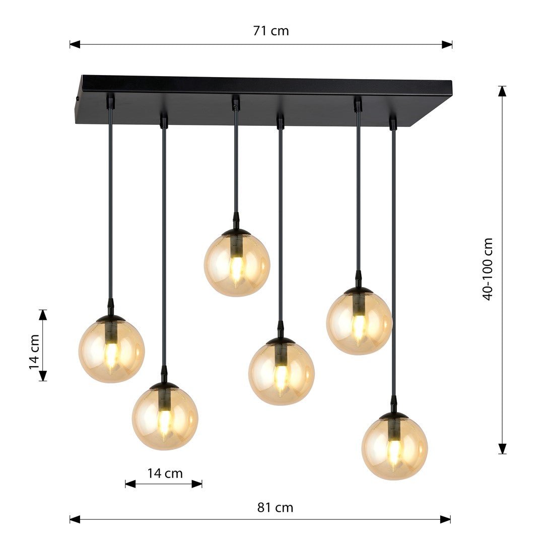 Lampa wisząca VEGAS zwis 6xE14 szklany klosz MIODOWY regulowana - LAITICA