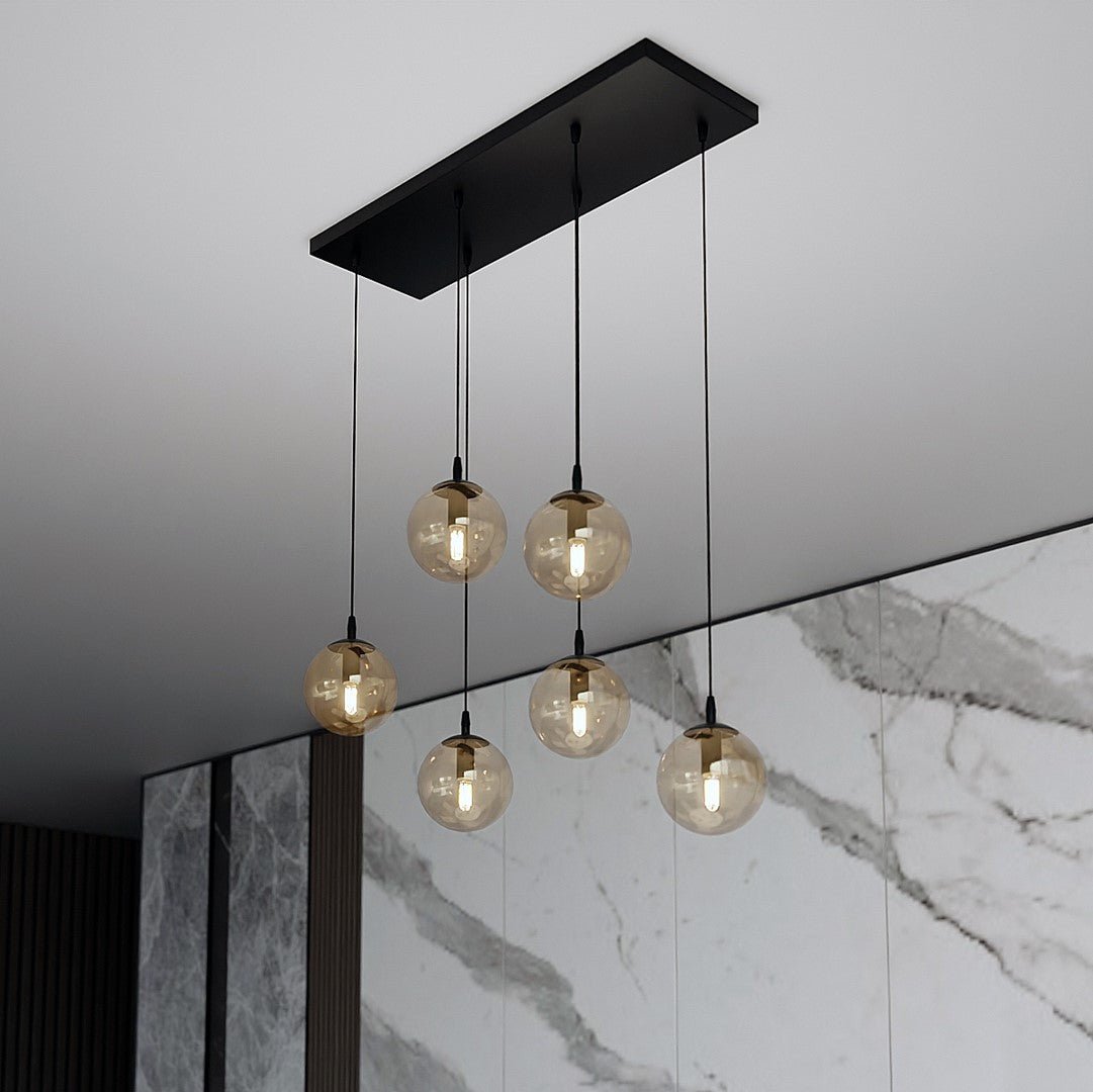 Lampa wisząca VEGAS zwis 6xE14 szklany klosz MIODOWY regulowana - LAITICA