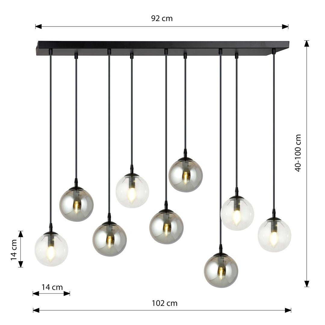 Lampa wisząca VEGAS zwis 9xE14 szklany klosz 2 KOLORY regulowana - LAITICA