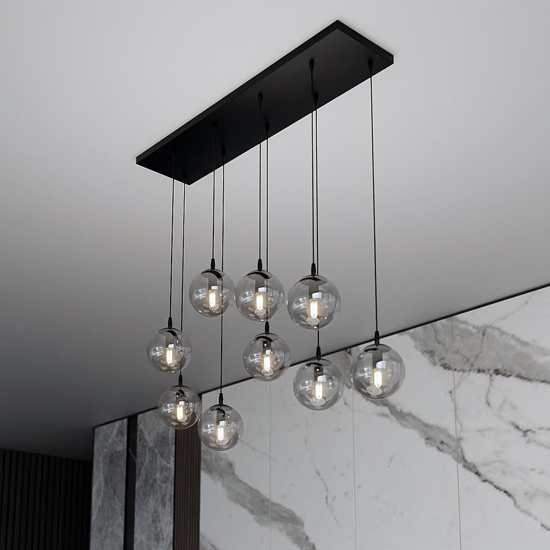 Lampa wisząca VEGAS zwis 9xE14 szklany klosz GRAFITOWY regulowana - LAITICA