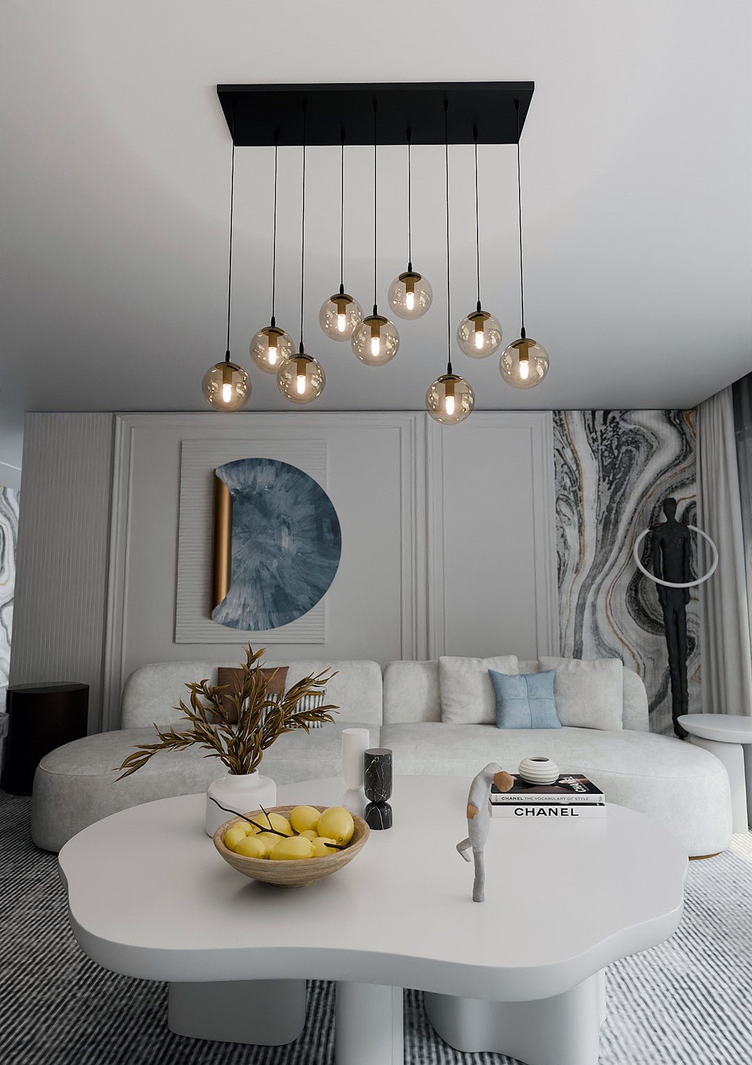 Lampa wisząca VEGAS zwis 9xE14 szklany klosz MIODOWY regulowana - LAITICA