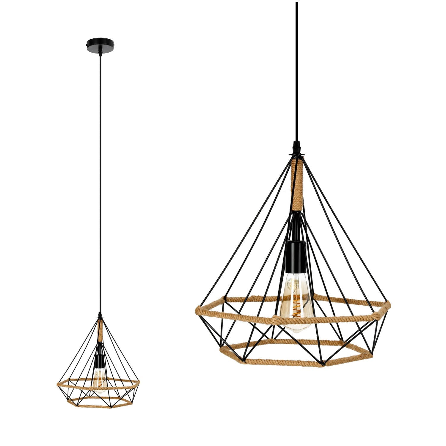Lampa wisząca VIENNA LOFT sznur jutowy i metal SUFITOWA 1xE27 nowoczesna - LAITICA
