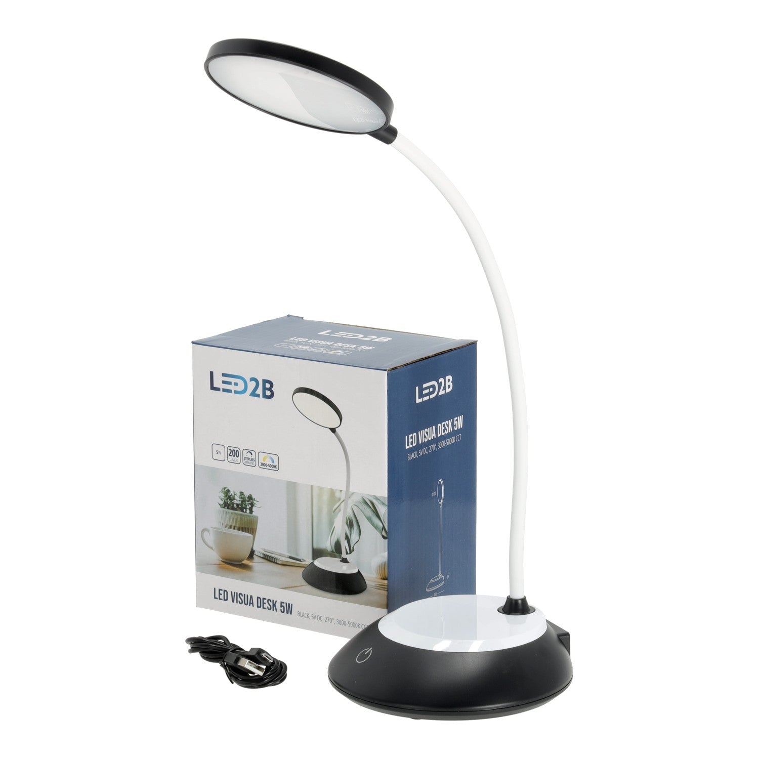 Lampka biurkowa 5W LED CZARNA Przenośna USB Regulacja Barw Bezprzewodowa - LAITICA