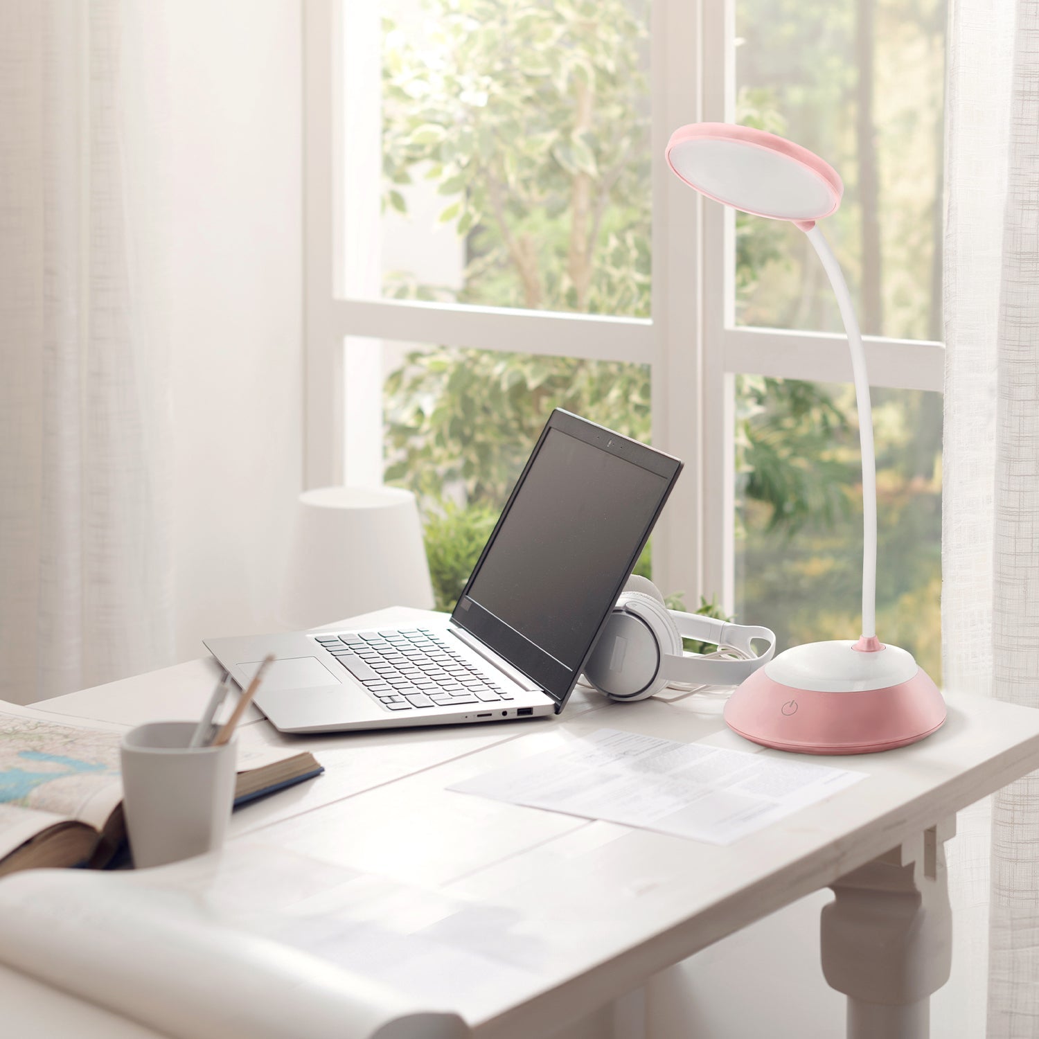 Lampka biurkowa 5W LED RÓŻOWA Przenośna USB Regulacja Barw Bezprzewodowa - LAITICA