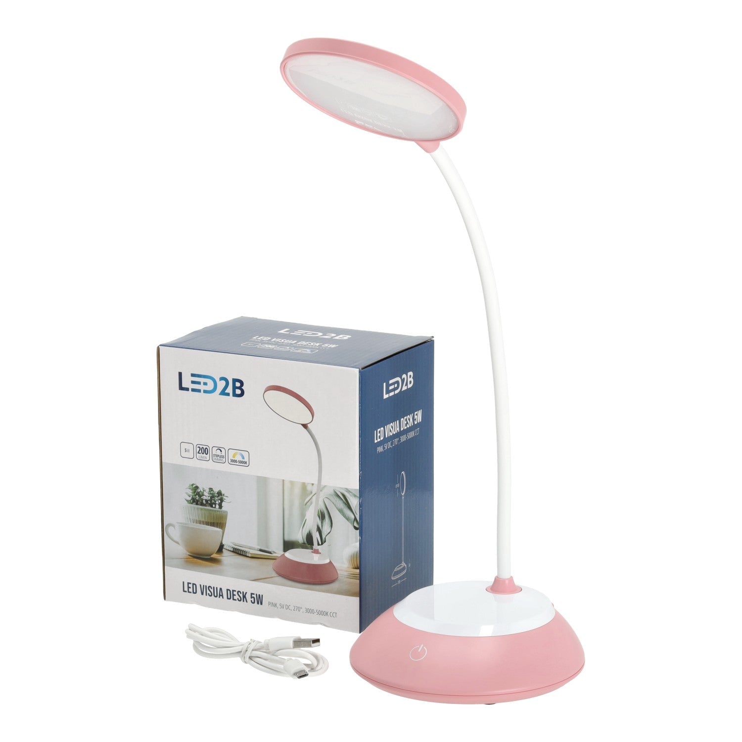 Lampka biurkowa 5W LED RÓŻOWA Przenośna USB Regulacja Barw Bezprzewodowa - LAITICA