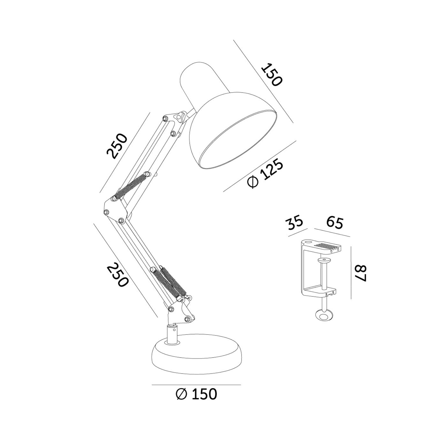 Lampka Biurkowa Kreślarska Szkolna 2w1 BIAŁA 1xE27 60W Regulowana Metalowa - LAITICA