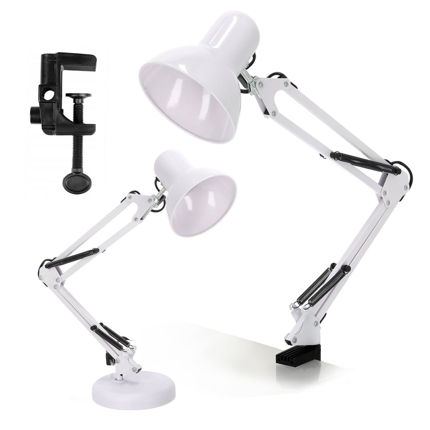 Lampka Biurkowa Kreślarska Szkolna 2w1 BIAŁA 1xE27 60W Regulowana Metalowa - LAITICA