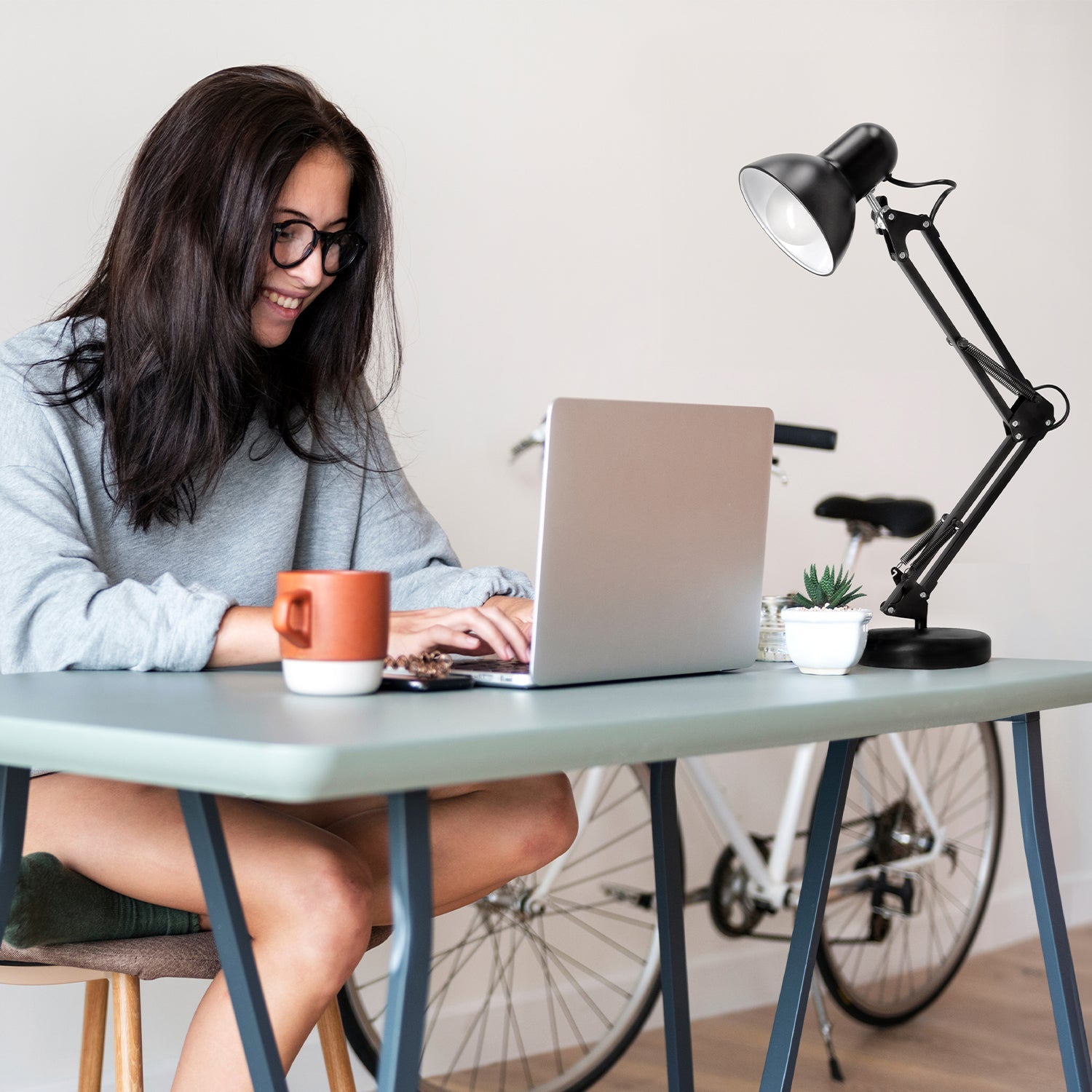 Lampka Biurkowa Kreślarska Szkolna 2w1 CZARNA 1xE27 60W Regulowana Metalowa - LAITICA