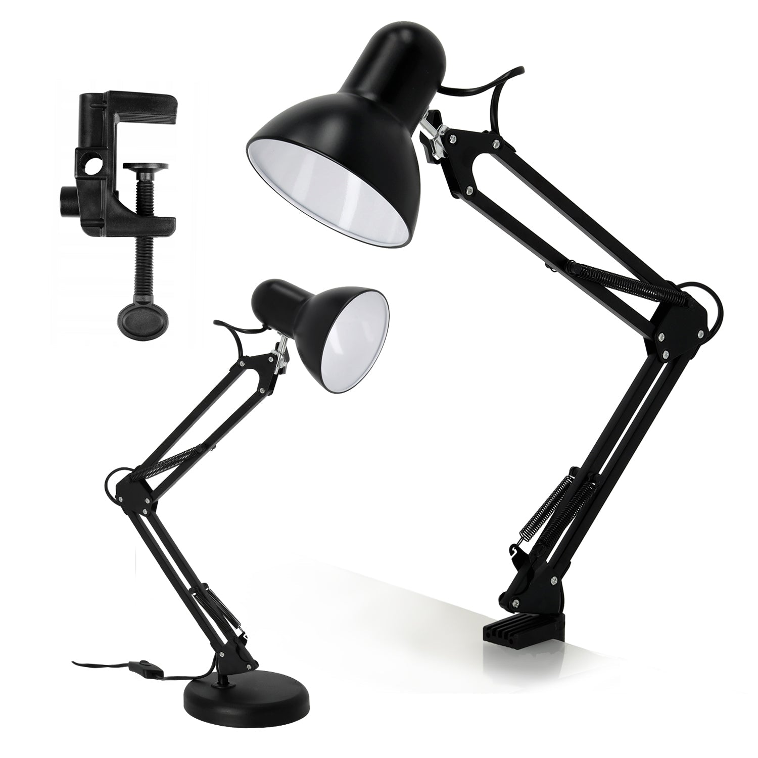 Lampka Biurkowa Kreślarska Szkolna 2w1 CZARNA 1xE27 60W Regulowana Metalowa - LAITICA