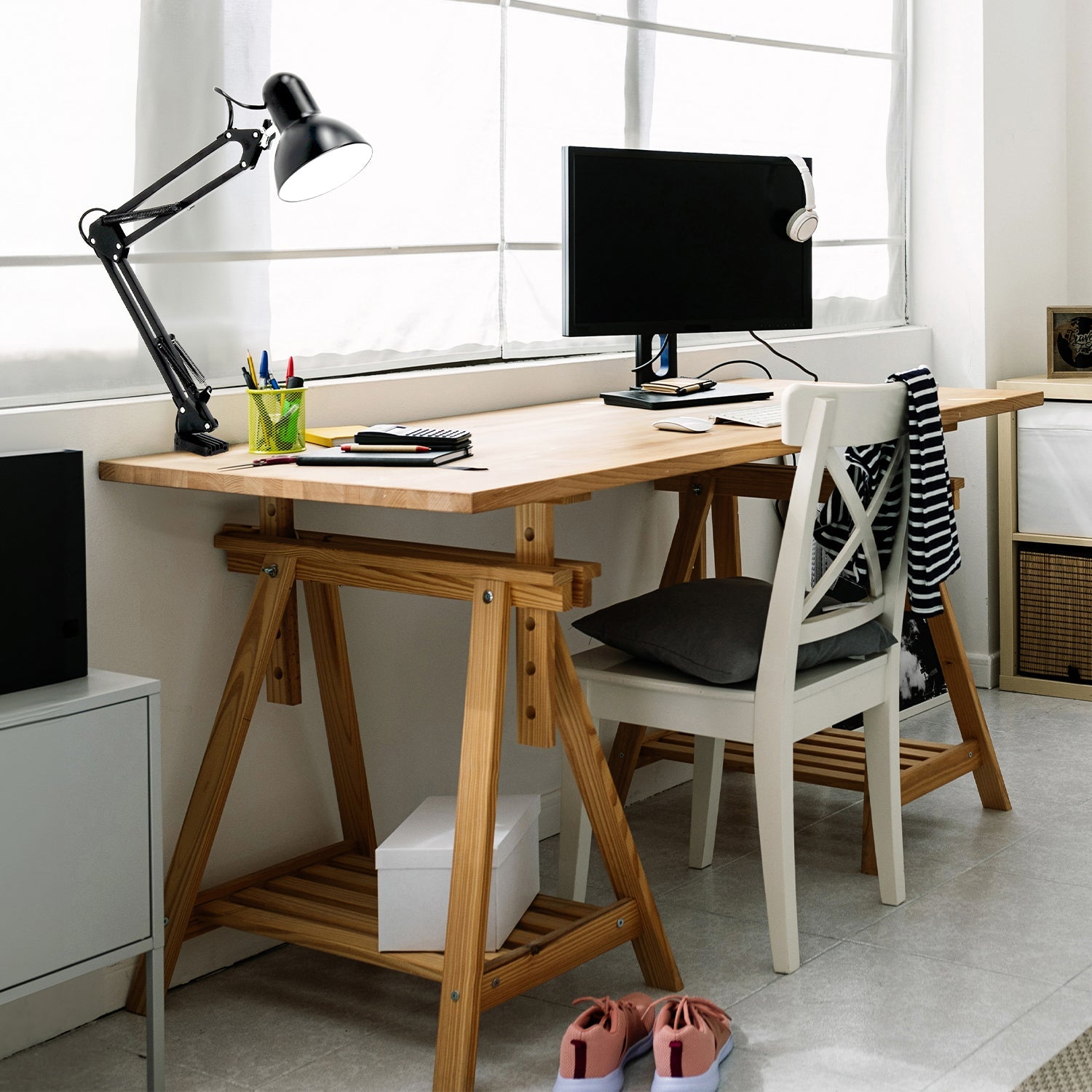 Lampka Biurkowa Kreślarska Szkolna 2w1 CZARNA 1xE27 60W Regulowana Metalowa - LAITICA