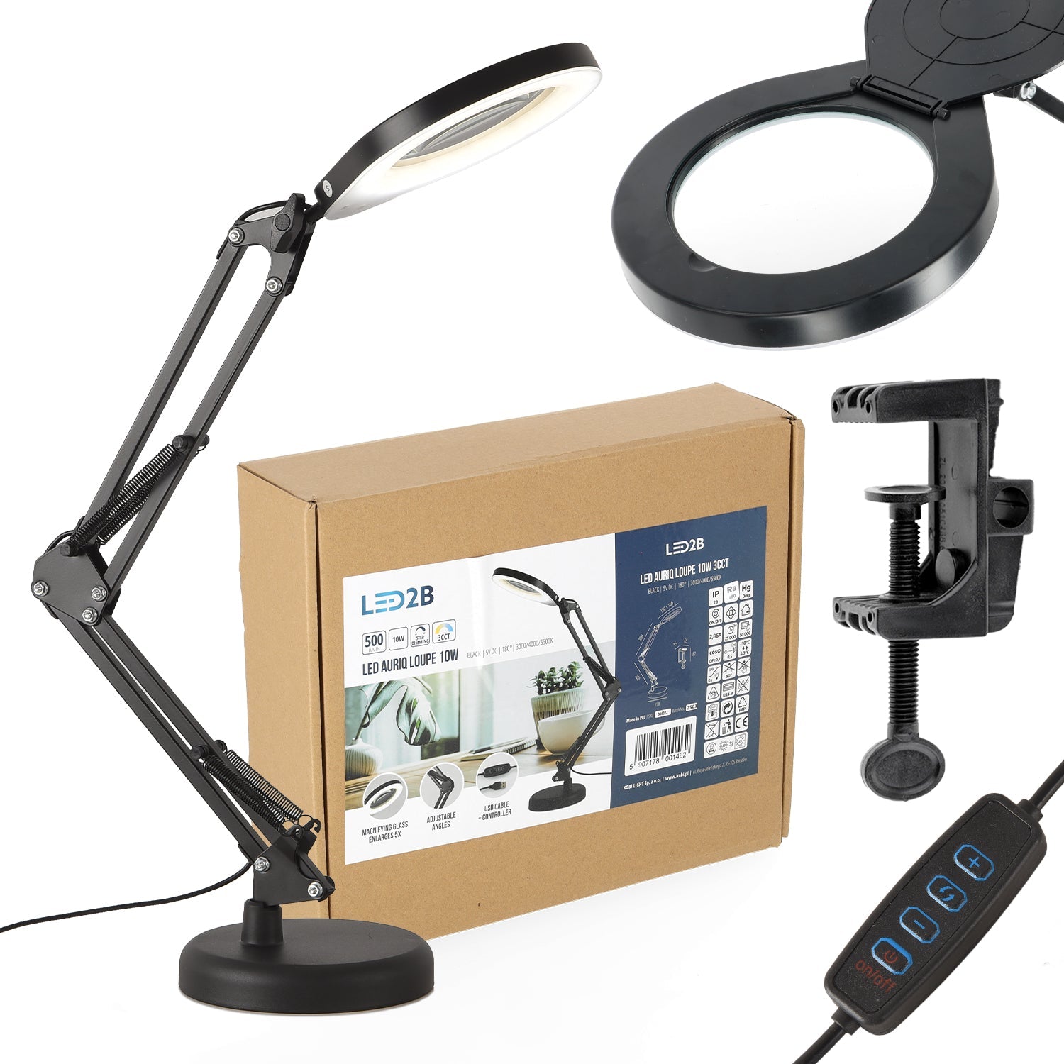 Lampka biurkowa LED 10W regulowana barwa światła 3CCT czarna lupa - LAITICA