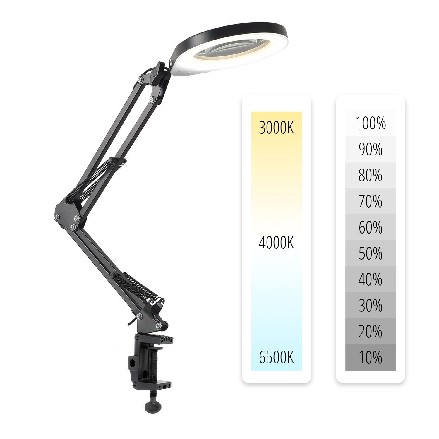 Lampka biurkowa LED 10W regulowana barwa światła 3CCT czarna lupa - LAITICA