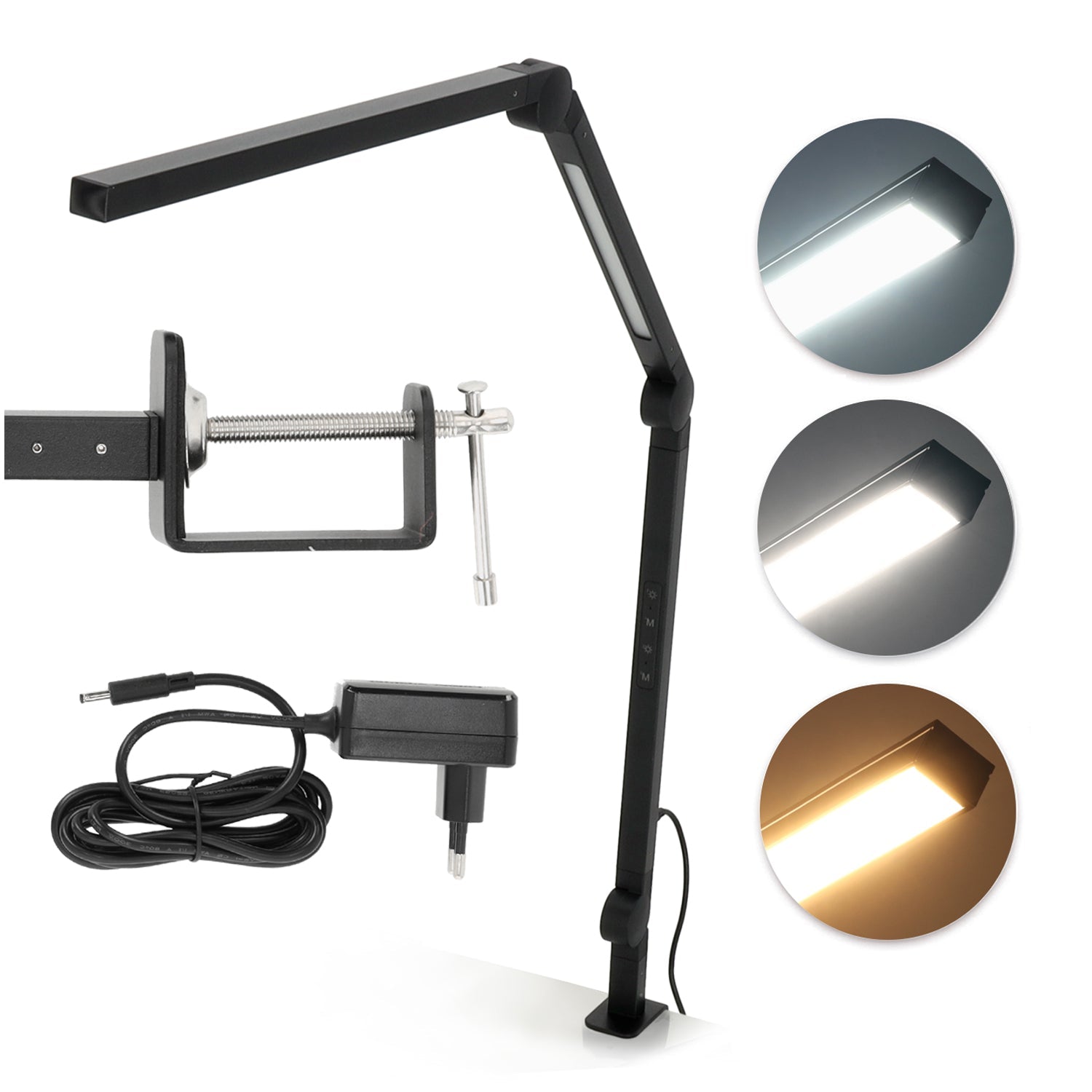 Lampka biurkowa LED 20W przykręcana kreślarska regulowana 3 barwy światła CCT ściemniacz - LAITICA