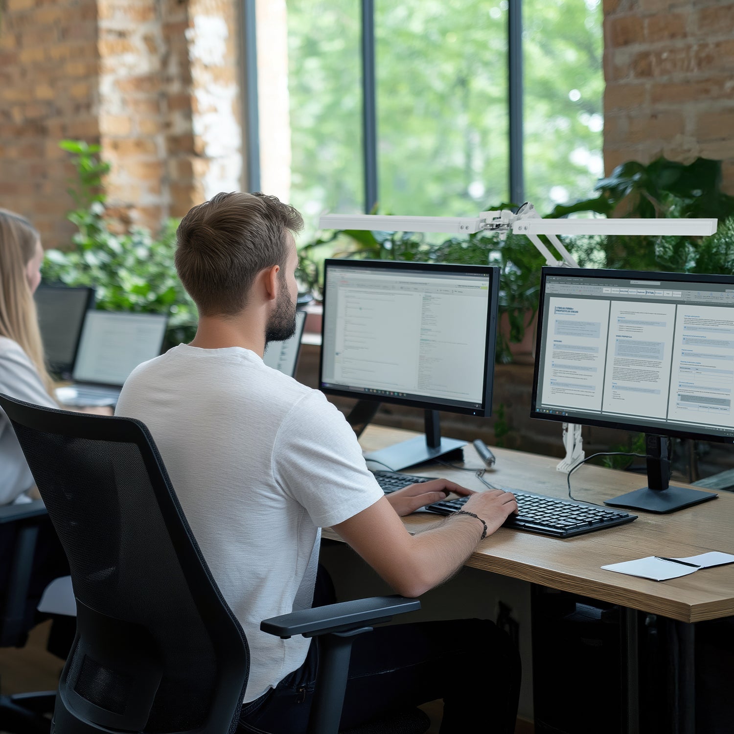 Lampka biurkowa LED 28W podwójne ramię montaż do blatu ściemniacz regulacja 3 barwy światła CCT - LAITICA