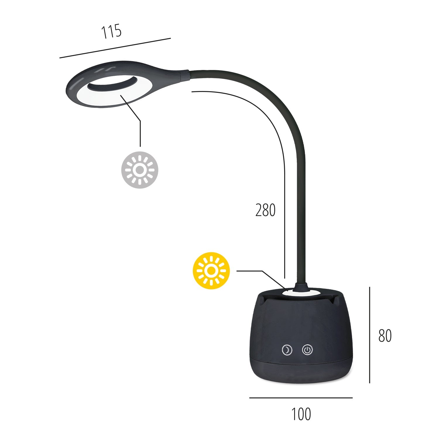 Lampka biurkowa LED 5W USB akumulatorowa organizer 2 barwy światła ściemniacz czarna - LAITICA