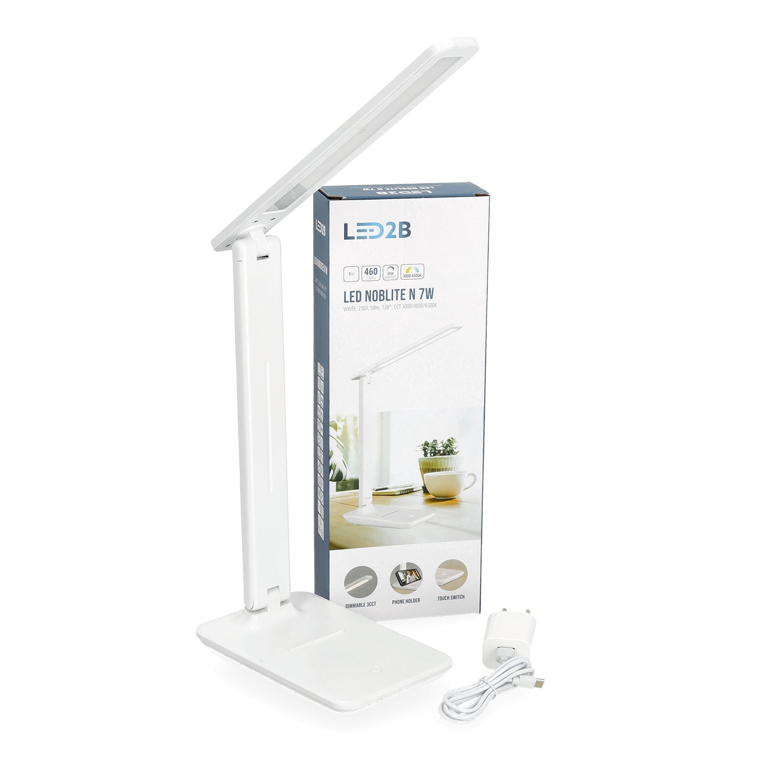 Lampka biurkowa LED 7W biała 3 barwy światła 3CCT ściemniacz regulowana z uchwytem na telefon - LAITICA