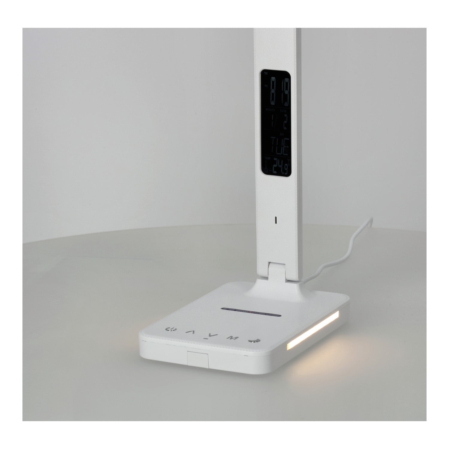 Lampka Biurkowa LED 7W BIAŁA Wyświetlacz Ładowarka Indukcyjna Q1 Alarm USB - LAITICA