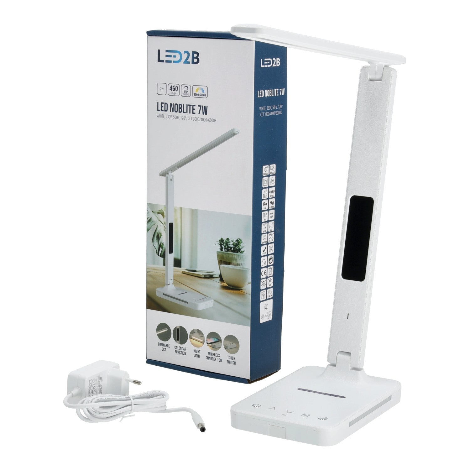 Lampka Biurkowa LED 7W BIAŁA Wyświetlacz Ładowarka Indukcyjna Q1 Alarm USB - LAITICA