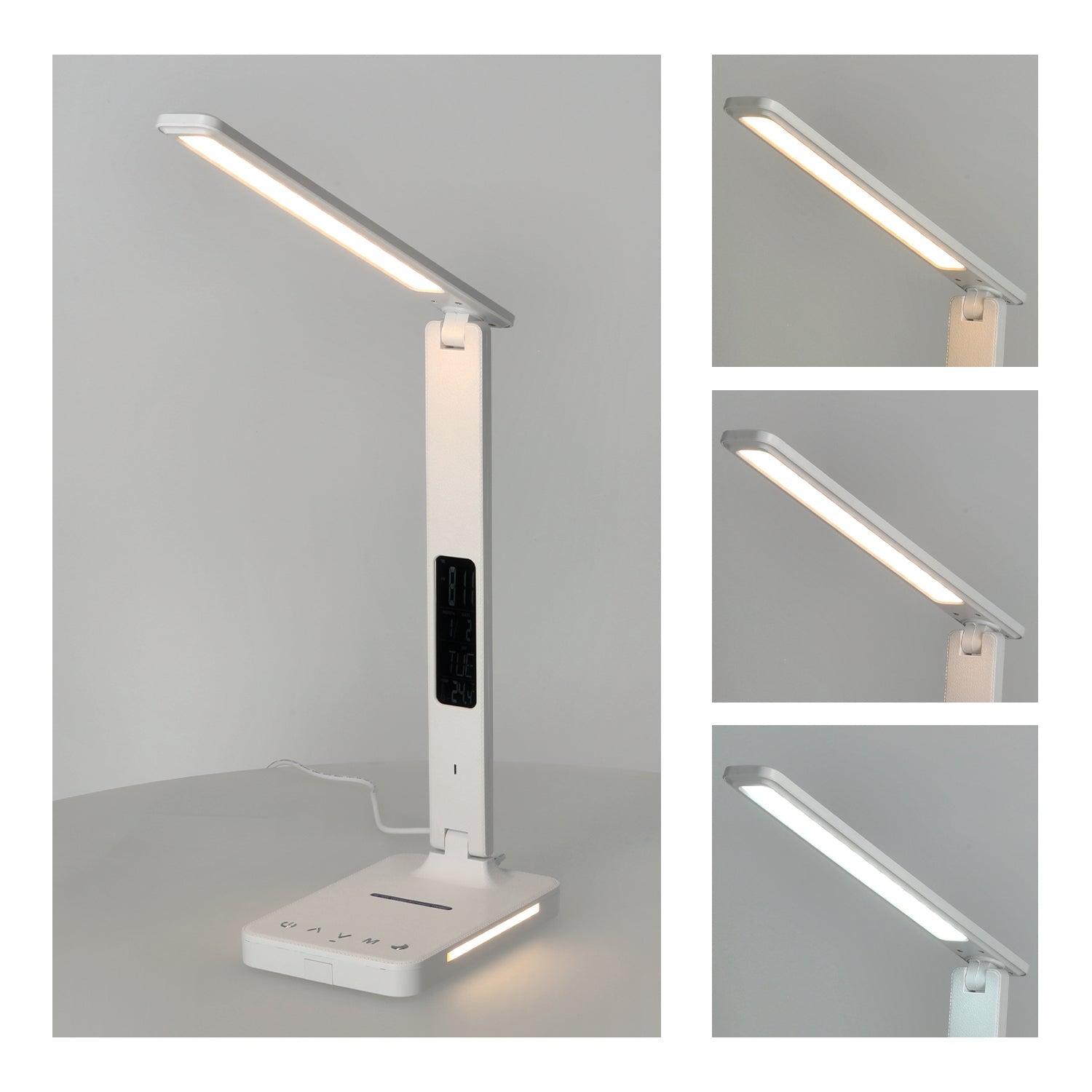 Lampka Biurkowa LED 7W BIAŁA Wyświetlacz Ładowarka Indukcyjna Q1 Alarm USB - LAITICA