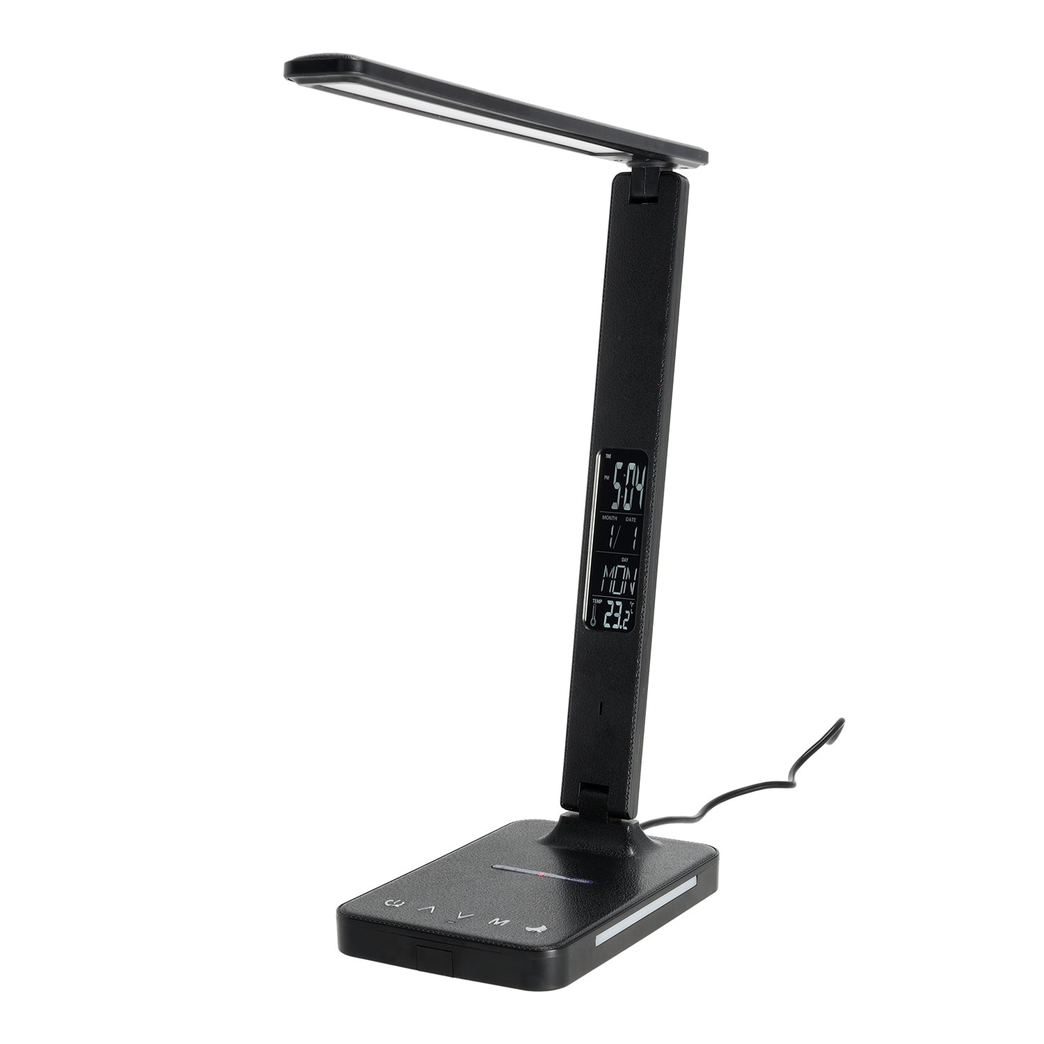 Lampka Biurkowa LED 7W CZARNA Wyświetlacz Ładowarka Indukcyjna Q1 Alarm USB - LAITICA