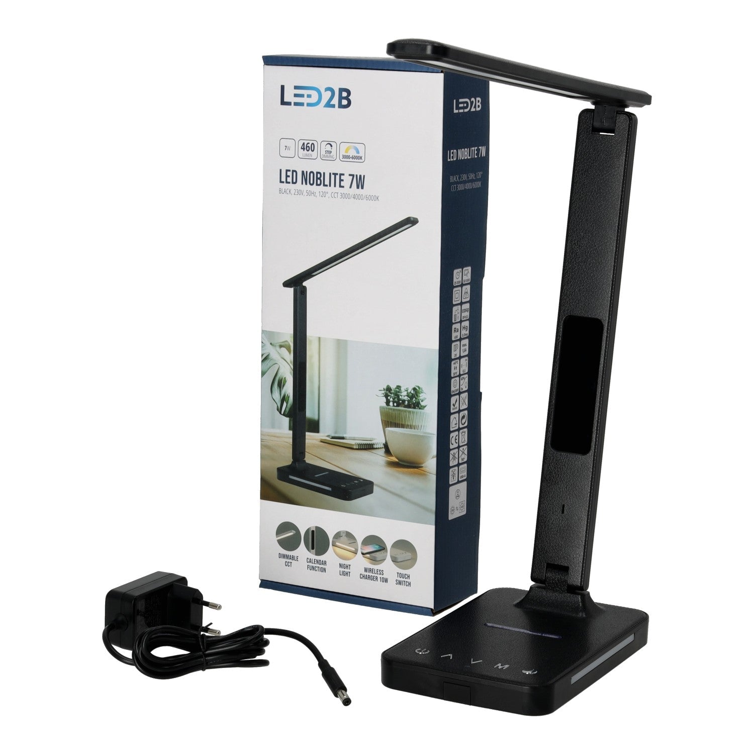 Lampka Biurkowa LED 7W CZARNA Wyświetlacz Ładowarka Indukcyjna Q1 Alarm USB - LAITICA