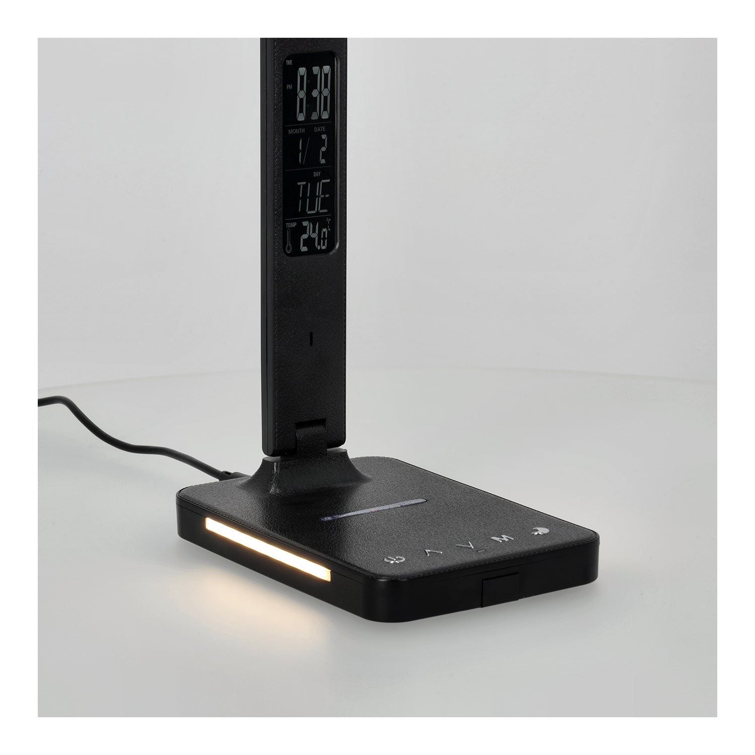 Lampka Biurkowa LED 7W CZARNA Wyświetlacz Ładowarka Indukcyjna Q1 Alarm USB - LAITICA