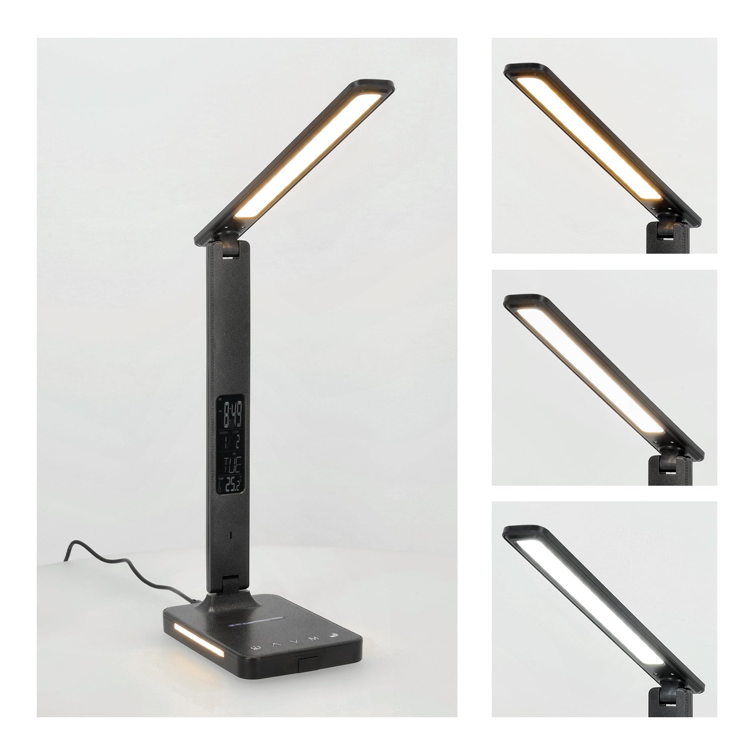 Lampka Biurkowa LED 7W CZARNA Wyświetlacz Ładowarka Indukcyjna Q1 Alarm USB - LAITICA